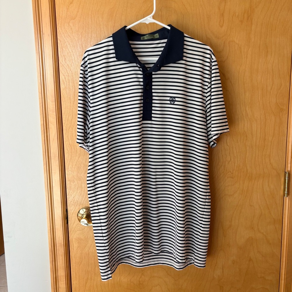 G/FORE Polo Shirt Mens XL Navy White Striped Performance Golf Short Sleeve